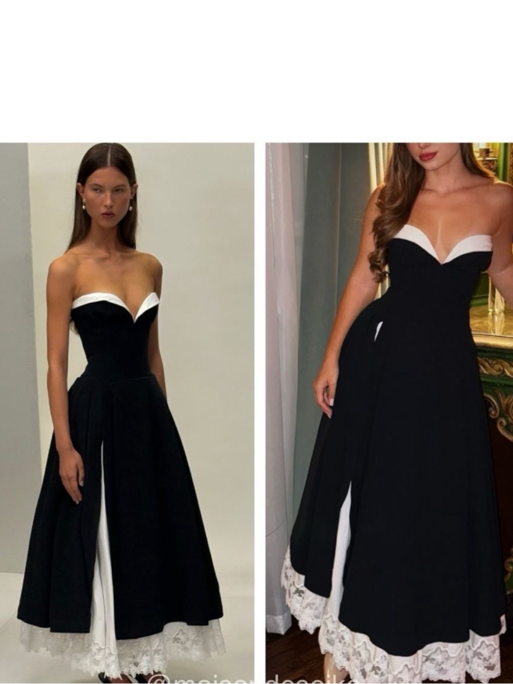 NEW Helsa The Finale Midi Dress With Lace & Poplin Black White Strapless Gown